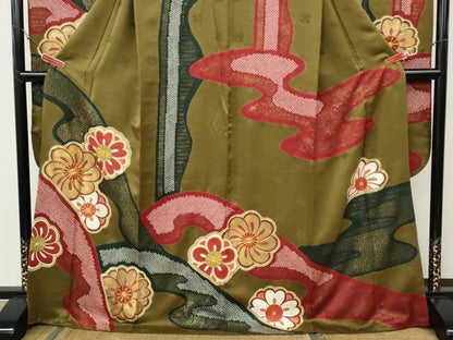 平和屋着物●豪華振袖　駒刺繍　絞り　エ霞舞花文　金彩　正絹　逸品　CABG5555ut