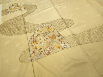 平和屋着物●訪問着　総刺繍　流水宝尽くし文　暈し染め　正絹　逸品　CABG5556ut