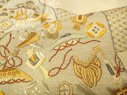 平和屋着物●訪問着　総刺繍　流水宝尽くし文　暈し染め　正絹　逸品　CABG5556ut