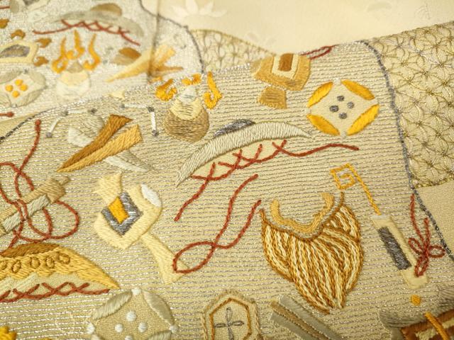 平和屋着物●訪問着　総刺繍　流水宝尽くし文　暈し染め　正絹　逸品　CABG5556ut