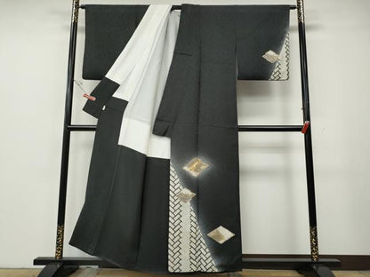 平和屋着物●訪問着　駒刺繍　松皮菱吉祥文　暈し染め　正絹　逸品　CABG5557ut