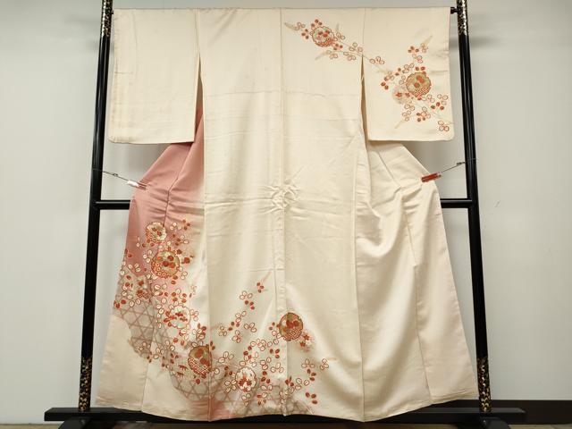 平和屋着物●十日町老舗ブランド　吉澤友禅　吾妻徳穂　訪問着　刺繍　雪輪草花文　暈し染め　金彩　正絹　逸品　CABG5559ut