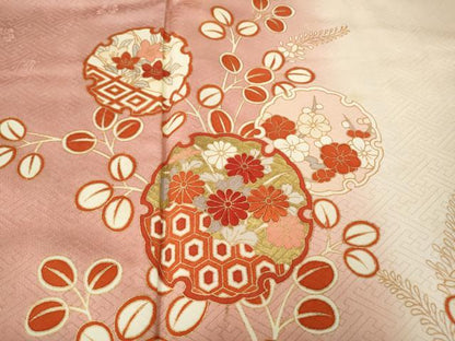 平和屋着物●十日町老舗ブランド　吉澤友禅　吾妻徳穂　訪問着　刺繍　雪輪草花文　暈し染め　金彩　正絹　逸品　CABG5559ut