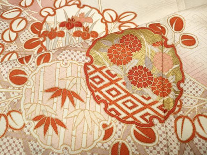 平和屋着物●十日町老舗ブランド　吉澤友禅　吾妻徳穂　訪問着　刺繍　雪輪草花文　暈し染め　金彩　正絹　逸品　CABG5559ut