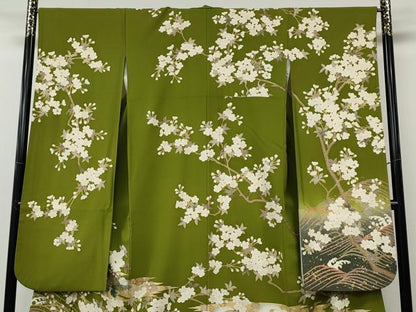 平和屋着物●豪華振袖　刺繍　立波草花文　暈し染め　金彩　正絹　逸品　CABG5567ut