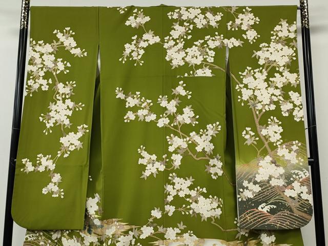 平和屋着物●豪華振袖　刺繍　立波草花文　暈し染め　金彩　正絹　逸品　CABG5567ut