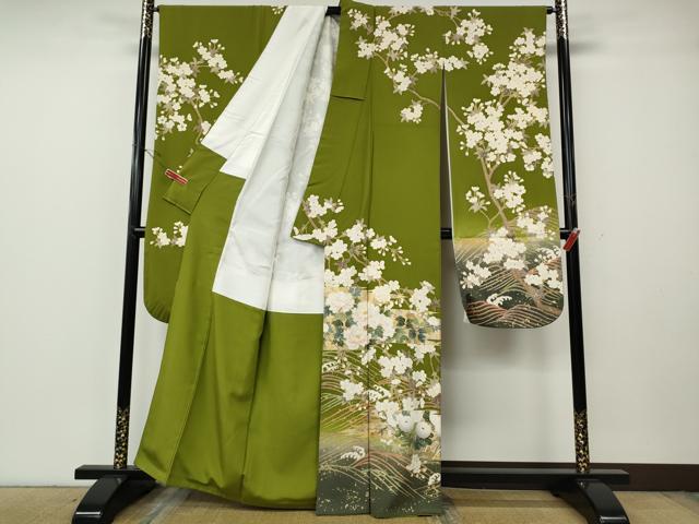 平和屋着物●豪華振袖　刺繍　立波草花文　暈し染め　金彩　正絹　逸品　CABG5567ut