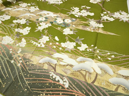 平和屋着物●豪華振袖　刺繍　立波草花文　暈し染め　金彩　正絹　逸品　CABG5567ut