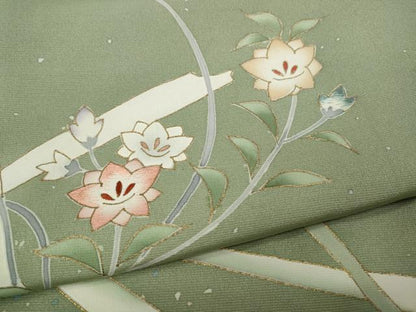 平和屋着物●訪問着　刺繍　草花文　金彩　正絹　逸品　CABG5570ut