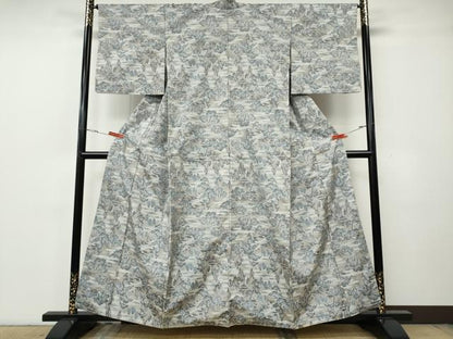 平和屋着物●本場大島紬　白大島　7マルキ　風景草木文　総絣　正絹　逸品　CABG5577ut