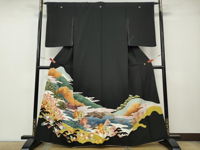 平和屋着物●本加賀友禅作家　中政雄　黒留袖　エ霞草花文　シルエット　金彩　正絹　逸品　CABG5581ut