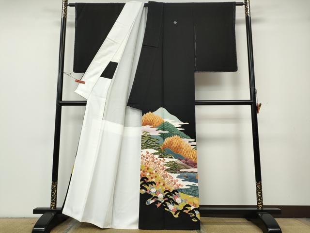 平和屋着物●本加賀友禅作家　中政雄　黒留袖　エ霞草花文　シルエット　金彩　正絹　逸品　CABG5581ut