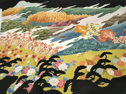 平和屋着物●本加賀友禅作家　中政雄　黒留袖　エ霞草花文　シルエット　金彩　正絹　逸品　CABG5581ut