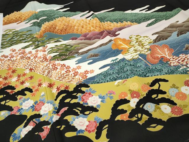 平和屋着物●本加賀友禅作家　中政雄　黒留袖　エ霞草花文　シルエット　金彩　正絹　逸品　CABG5581ut