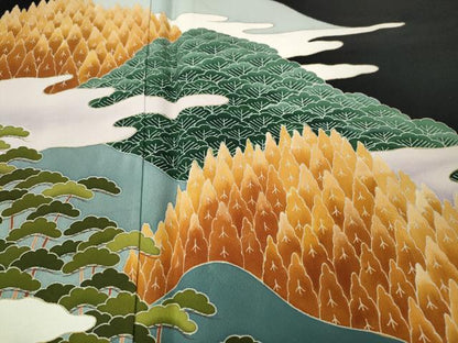 平和屋着物●本加賀友禅作家　中政雄　黒留袖　エ霞草花文　シルエット　金彩　正絹　逸品　CABG5581ut