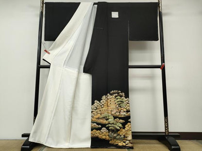 平和屋着物●豪華黒留袖　作家物　駒刺繍　風景草花文　金銀彩　正絹　逸品　未使用　CABG5582ut