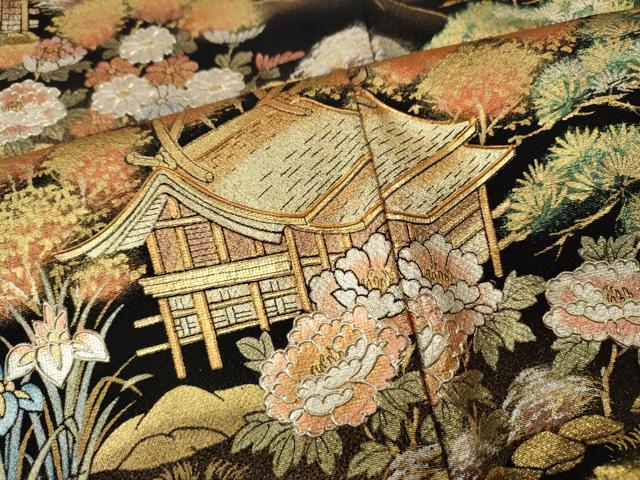 平和屋着物●豪華黒留袖　作家物　駒刺繍　風景草花文　金銀彩　正絹　逸品　未使用　CABG5582ut