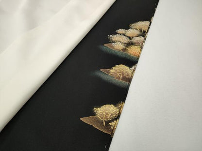 平和屋着物●豪華黒留袖　作家物　駒刺繍　風景草花文　金銀彩　正絹　逸品　未使用　CABG5582ut