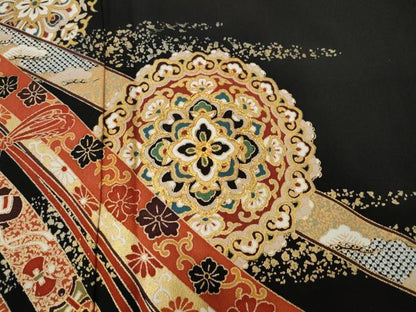 平和屋着物●豪華黒留袖　駒刺繍　熨斗正倉院宝尽くし花文　金彩　正絹　逸品　CABG5598ut