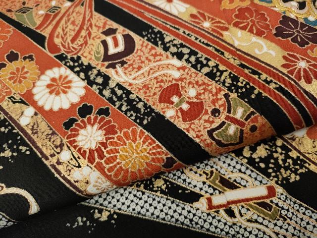 平和屋着物●豪華黒留袖　駒刺繍　熨斗正倉院宝尽くし花文　金彩　正絹　逸品　CABG5598ut