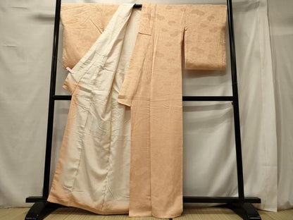 平和屋着物■上質な色無地 菊尽くし地紋 肌色 正絹 逸品 CABG5611oy