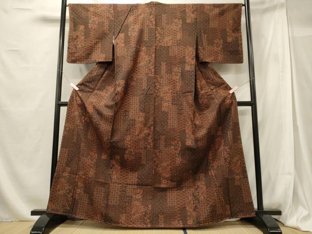 平和屋着物■上質な小紋　紬地　更紗花鳥文　正絹　逸品　未使用　CABG5621oy