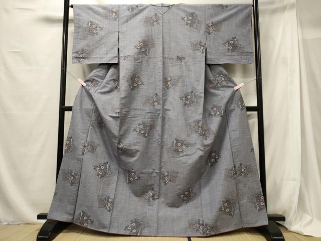 平和屋着物■上質な紬　色紙重ね草花文　正絹　逸品　CABG5628oy