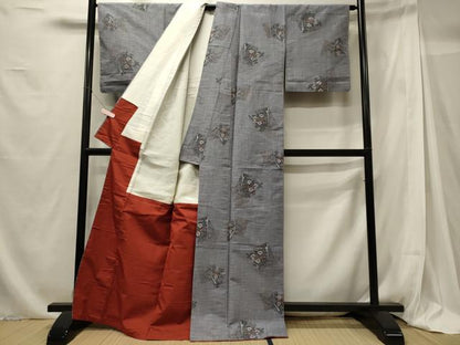 平和屋着物■上質な紬　色紙重ね草花文　正絹　逸品　CABG5628oy