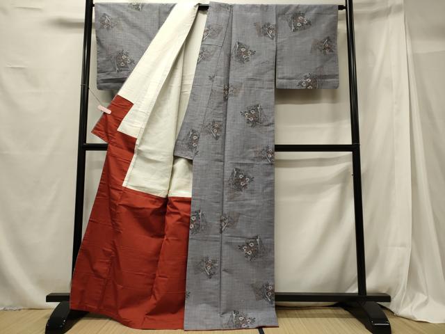 平和屋着物■上質な紬　色紙重ね草花文　正絹　逸品　CABG5628oy