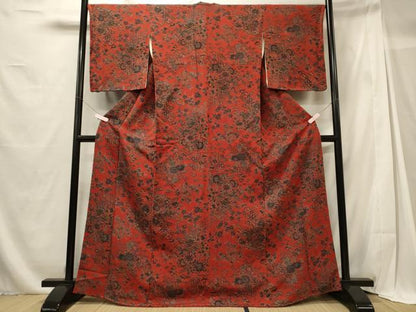 平和屋着物■上質な小紋　更紗花文　鬼しぼ縮緬　正絹　逸品　未使用　CABG5638oy