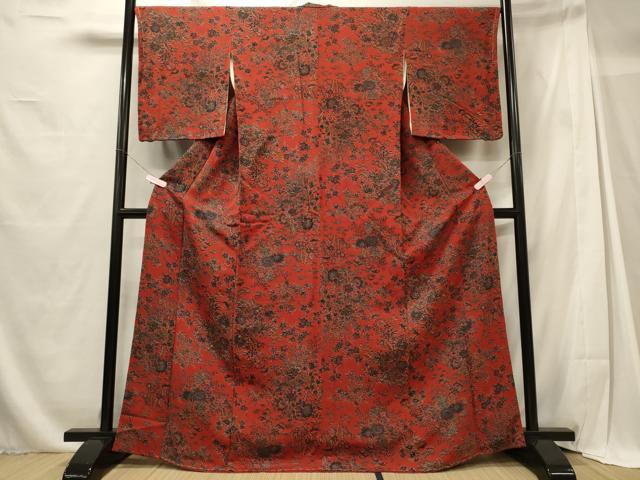 平和屋着物■上質な小紋　更紗花文　鬼しぼ縮緬　正絹　逸品　未使用　CABG5638oy