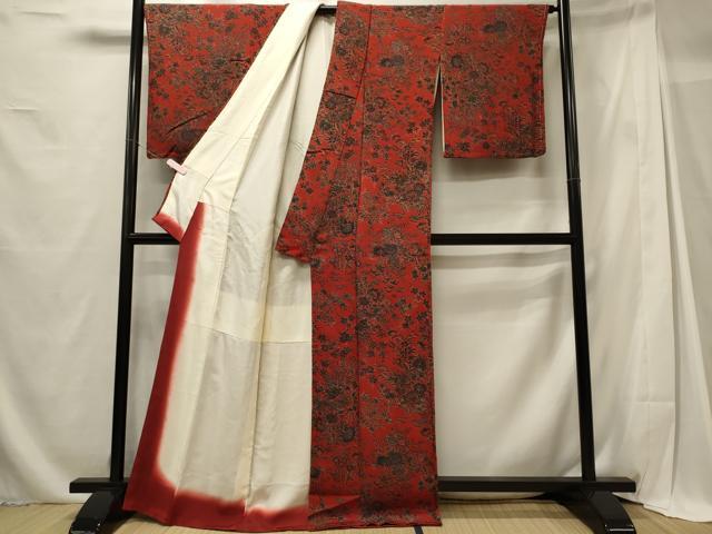 平和屋着物■上質な小紋　更紗花文　鬼しぼ縮緬　正絹　逸品　未使用　CABG5638oy