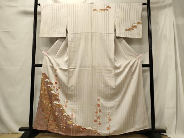 平和屋着物■訪問着　刺繍　槍梅松文　金彩　正絹　逸品　CABG5643oy