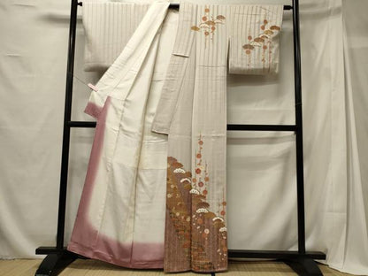 平和屋着物■訪問着　刺繍　槍梅松文　金彩　正絹　逸品　CABG5643oy