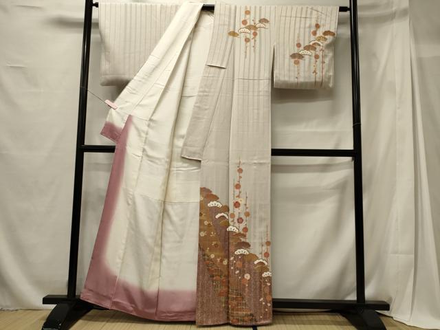平和屋着物■訪問着　刺繍　槍梅松文　金彩　正絹　逸品　CABG5643oy