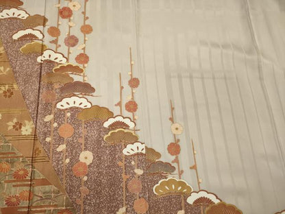 平和屋着物■訪問着　刺繍　槍梅松文　金彩　正絹　逸品　CABG5643oy