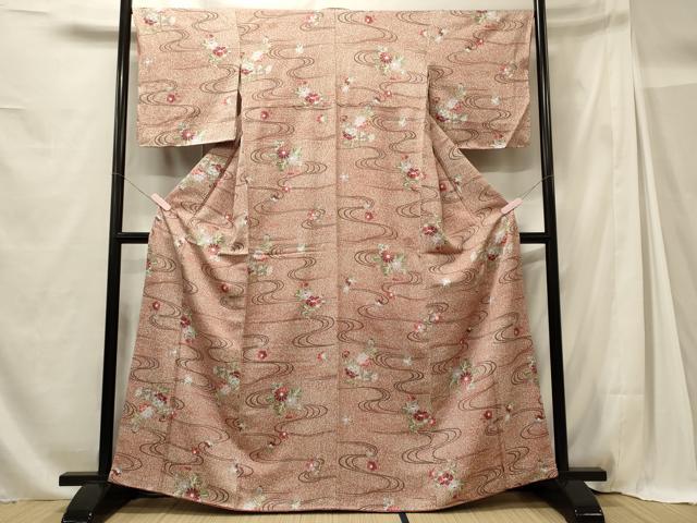 平和屋着物■上質な小紋 流水草花文 正絹 逸品 未使用 CABG5665oy
