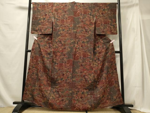 平和屋着物■上質な小紋　流水花松文　金彩　鬼しぼ縮緬　正絹　逸品　CABG5673oy