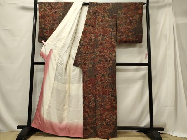 平和屋着物■上質な小紋　流水花松文　金彩　鬼しぼ縮緬　正絹　逸品　CABG5673oy