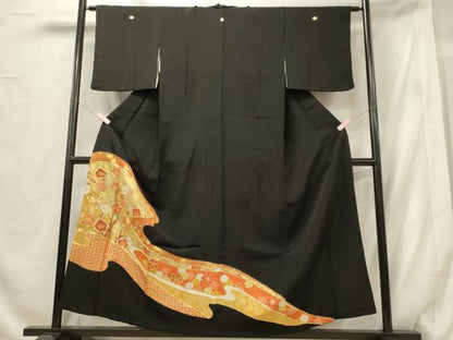 平和屋着物■豪華黒留袖　駒刺繍　吉祥枝花文　金銀彩　正絹　逸品　CABG5696oy