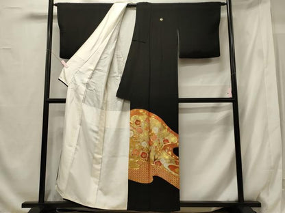 平和屋着物■豪華黒留袖　駒刺繍　吉祥枝花文　金銀彩　正絹　逸品　CABG5696oy
