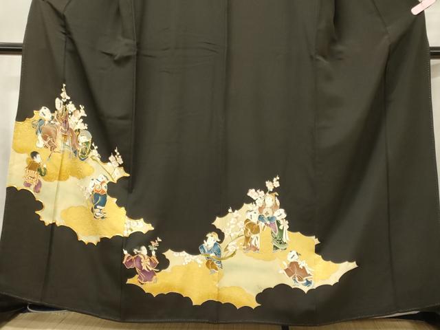 平和屋着物■豪華黒留袖 駒刺繍 唐子遊び 金彩 正絹 逸品 CABG5710oy