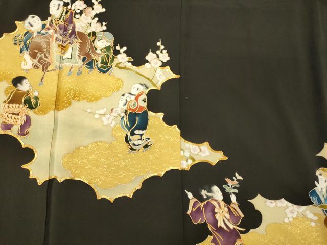 平和屋着物■豪華黒留袖 駒刺繍 唐子遊び 金彩 正絹 逸品 CABG5710oy