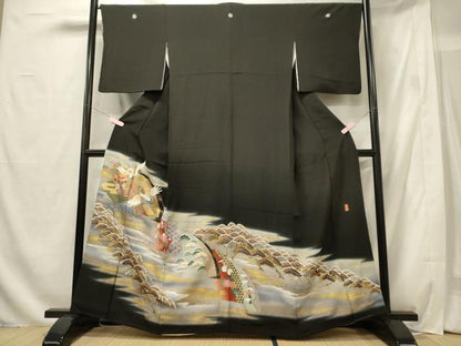 平和屋着物■豪華黒留袖　駒刺繍　衣の年輪　暈し染め　金彩　正絹　逸品　CABG5720oy