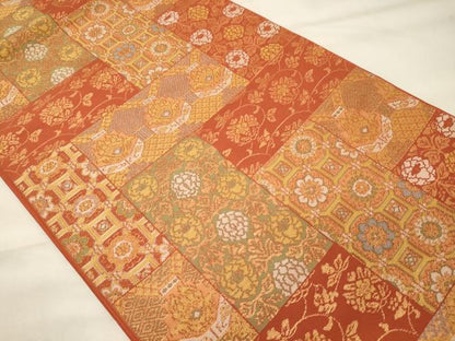 平和屋着物◎六通柄　本袋帯　更紗花文　金糸　正絹　逸品　CABG5741oy