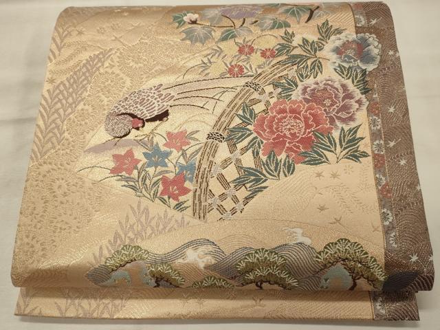 平和屋着物◎六通柄袋帯　ふたみ屏風絵　金糸　正絹　逸品　CABG5744oy