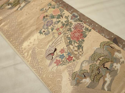 平和屋着物◎六通柄袋帯　ふたみ屏風絵　金糸　正絹　逸品　CABG5744oy