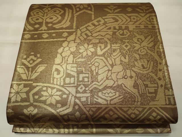 平和屋着物◎六通柄袋帯 壁画文様 金糸 正絹 逸品 CABG5759oy