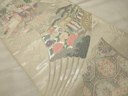 平和屋着物◎六通柄袋帯 唐織 蒔絵花鳥文 金糸 正絹 逸品 CABG5764oy