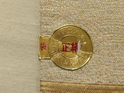平和屋着物◎西陣 弥栄織物謹製 六通柄袋帯 更紗花文 金糸 正絹 逸品 CABG5765oy
